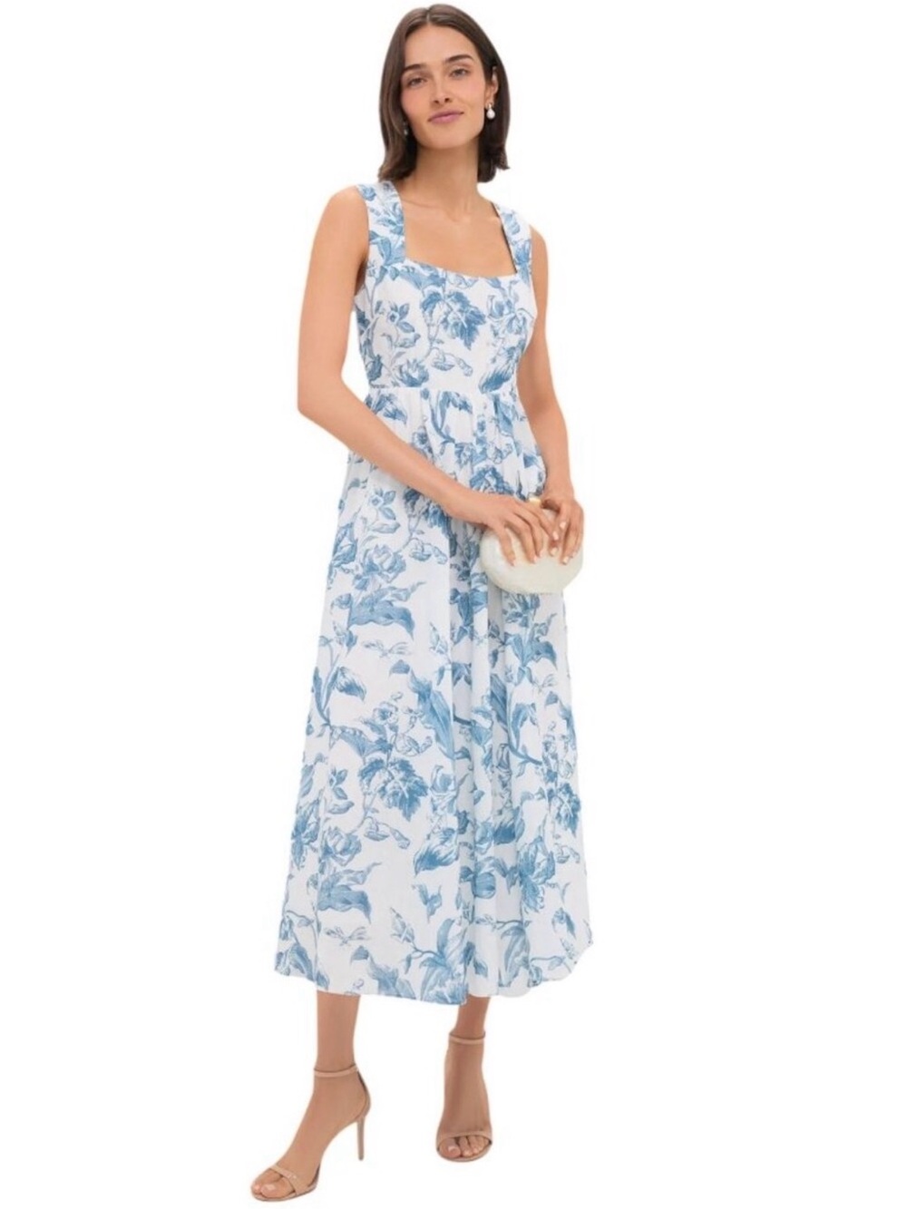 Hyacinth House White Midi Dress with Blue Floral Print